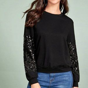 Contrast Sequin Sleeve Pullover